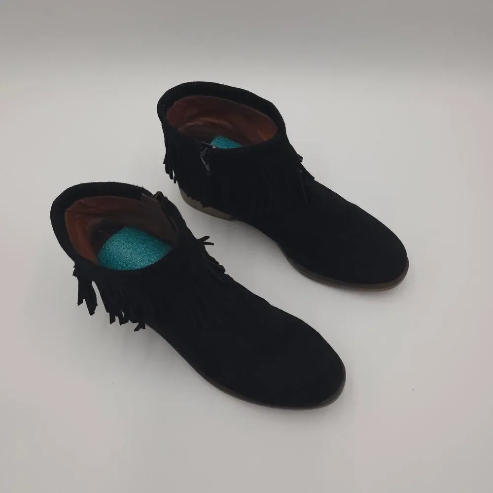 Lucky Brand Women's Galley Fringe Suede Black Bootie Size 7